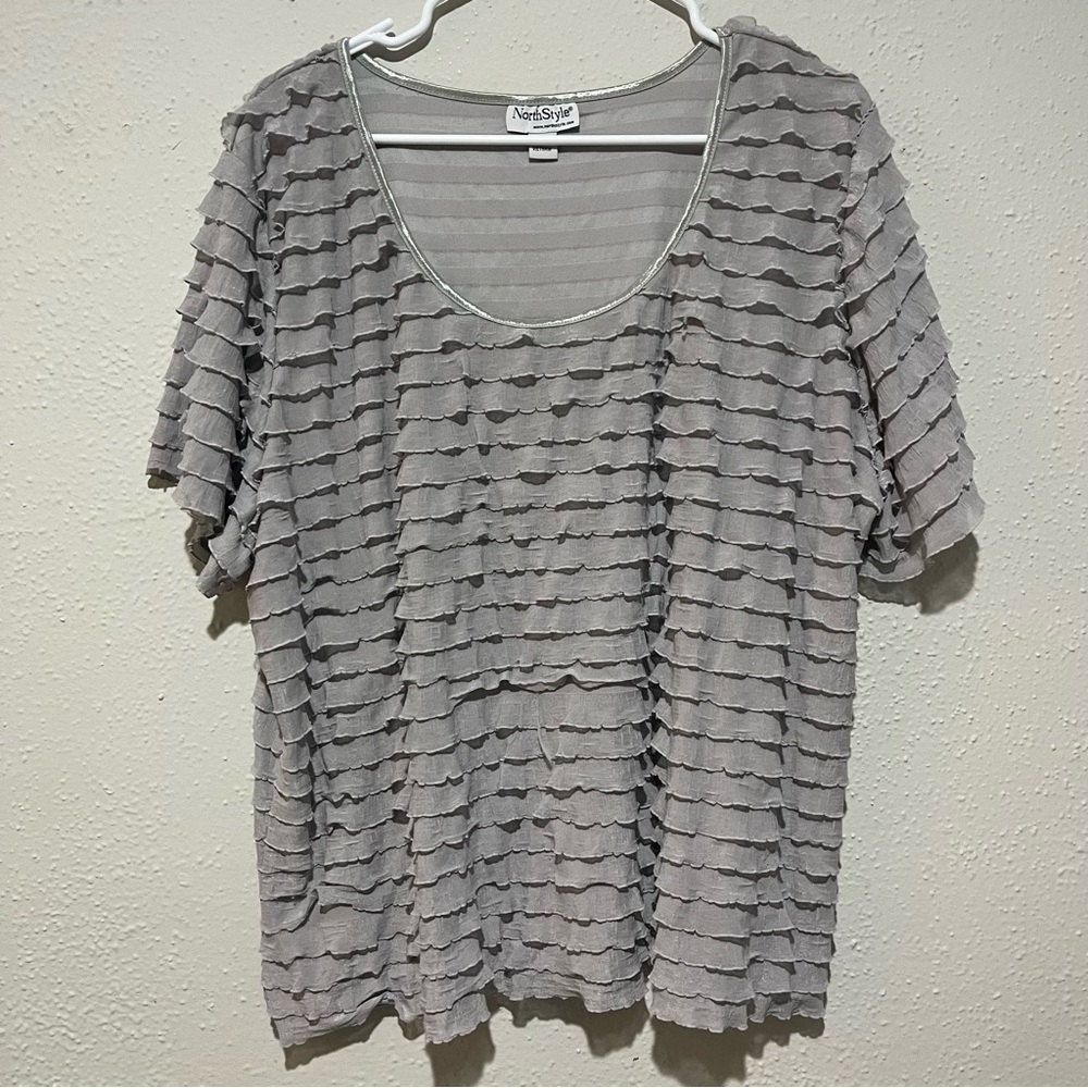 NorthStyle Blouse Tee Shirt Women’s 2X Gray Ruffle Flowy Plus Size